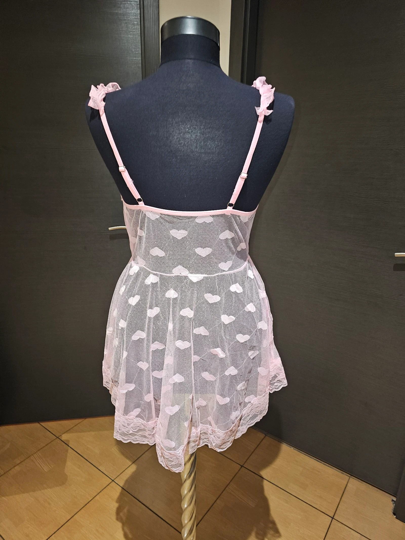 Nuisette tule roze motief harten kant nieuw maat s – photo 2